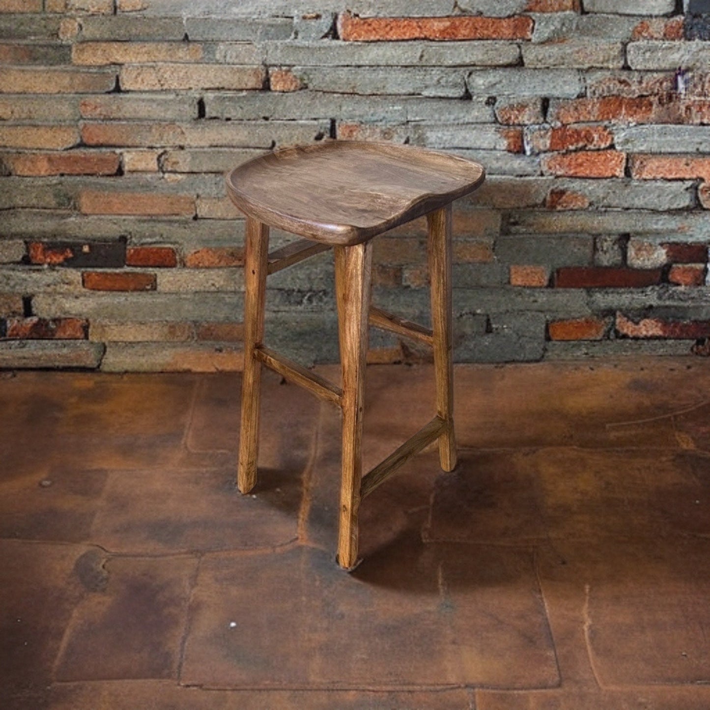 Solid Mango Wooden Top Bar Stool | Vintage Style | | Floor Standing | Kitchen | Industrial Tractor Seat