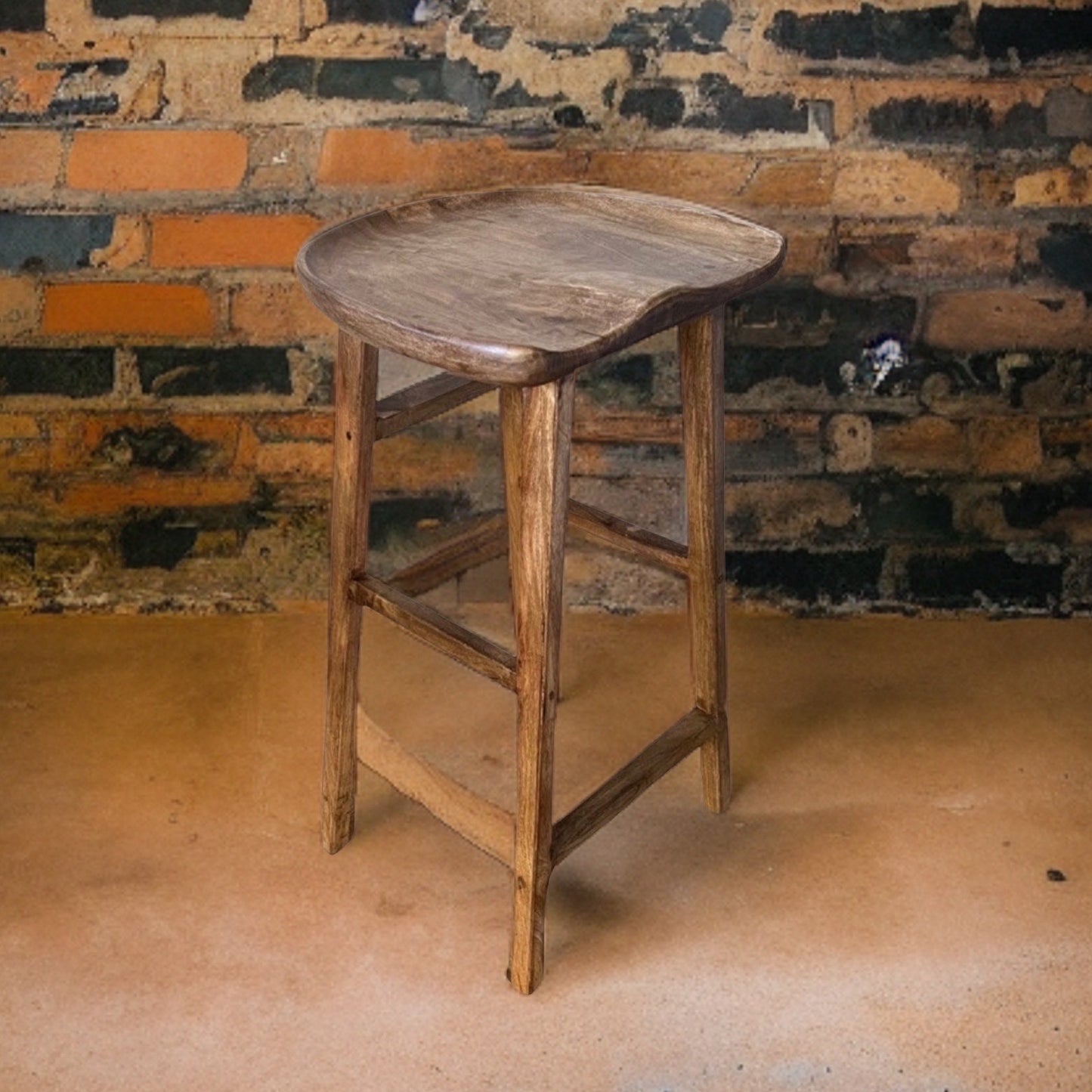 Solid Mango Wooden Top Bar Stool | Vintage Style | | Floor Standing | Kitchen | Industrial Tractor Seat