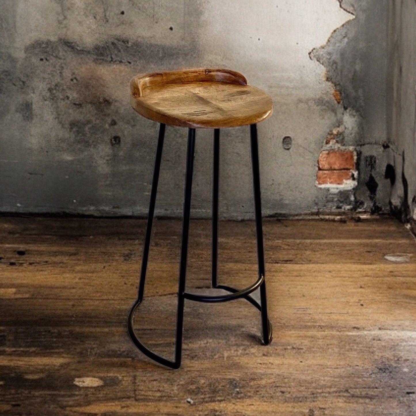 Maxlume ~ Industrial Solid Bar Stool Wood Top | Vintage Style | Solid Cast Metal | Floor Standing