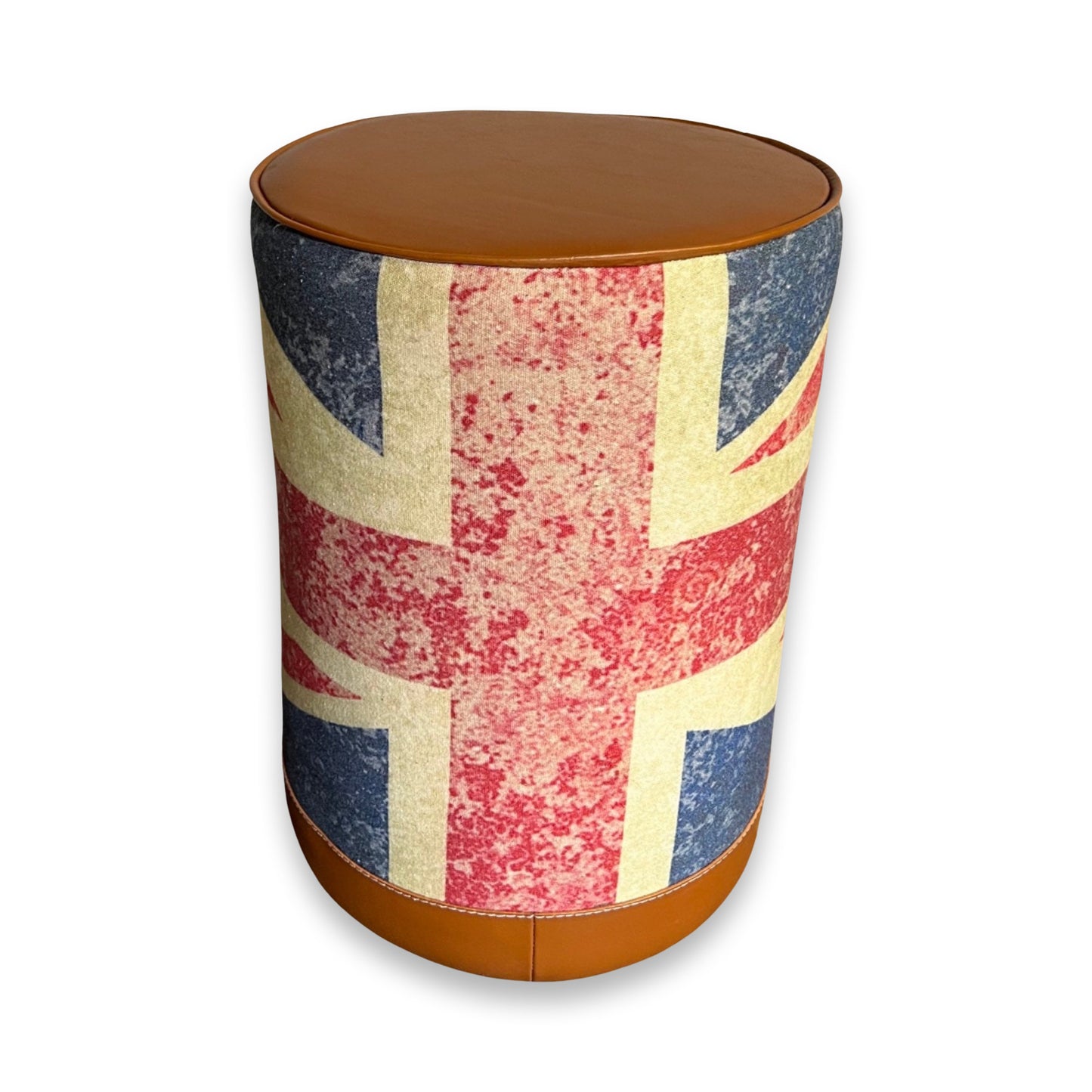 Maxlume ~ Union Jack Flag | Great Britain | Pouf Solid Base Genuine Leather | Vintage Style | Floor Standing | Man Cave Stool