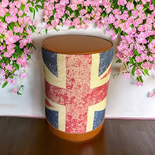 Maxlume ~ Union Jack Flag | Great Britain | Pouf Solid Base Genuine Leather | Vintage Style | Floor Standing | Man Cave Stool