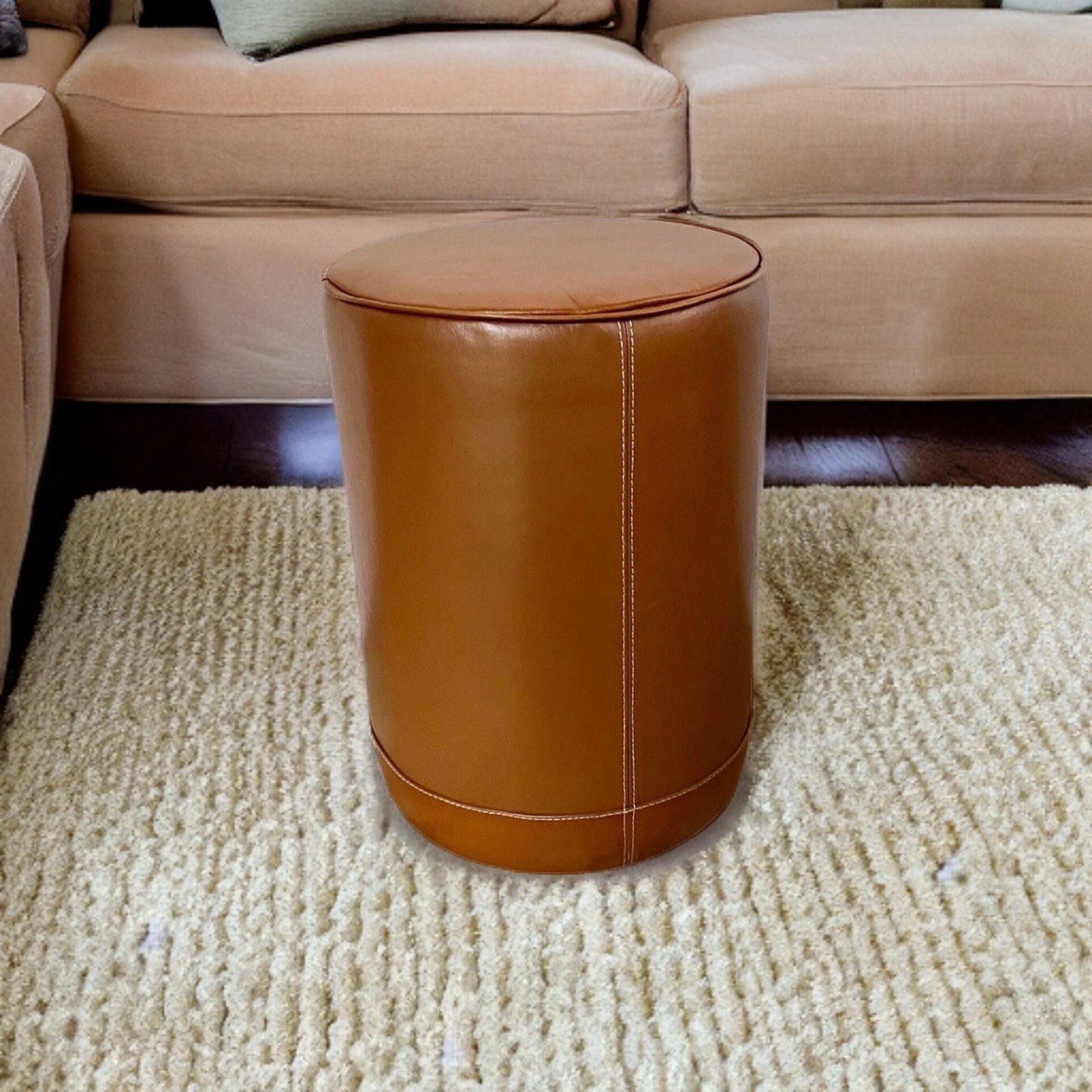 Maxlume ~ Leather Pouf | Solid Base Genuine Leather | Vintage Style | Floor Standing | Man Cave Stool