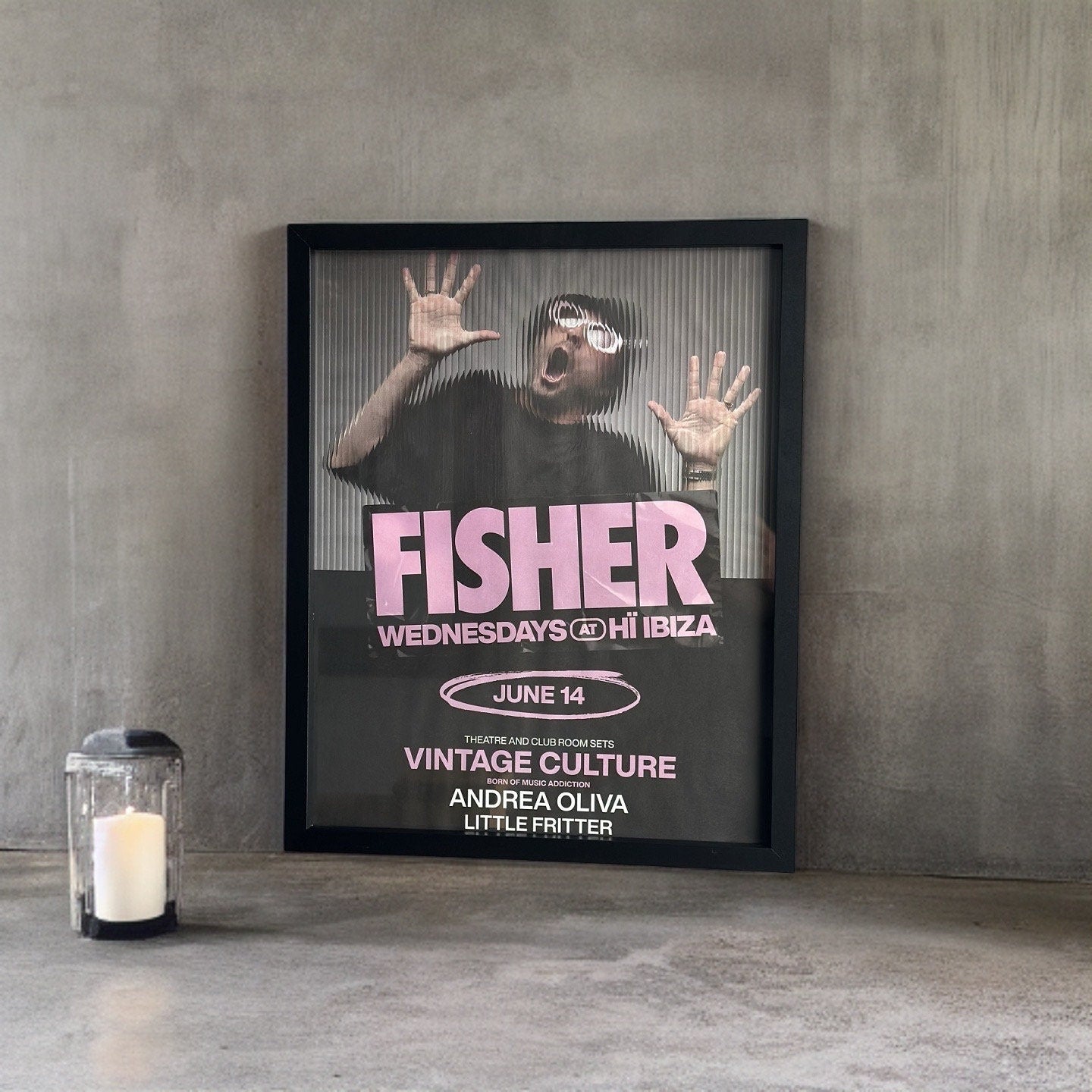 Fisher ~ Genuine Ibiza Framed Dj Artwork | Hi Ibiza | A3 Luxury Black Frame