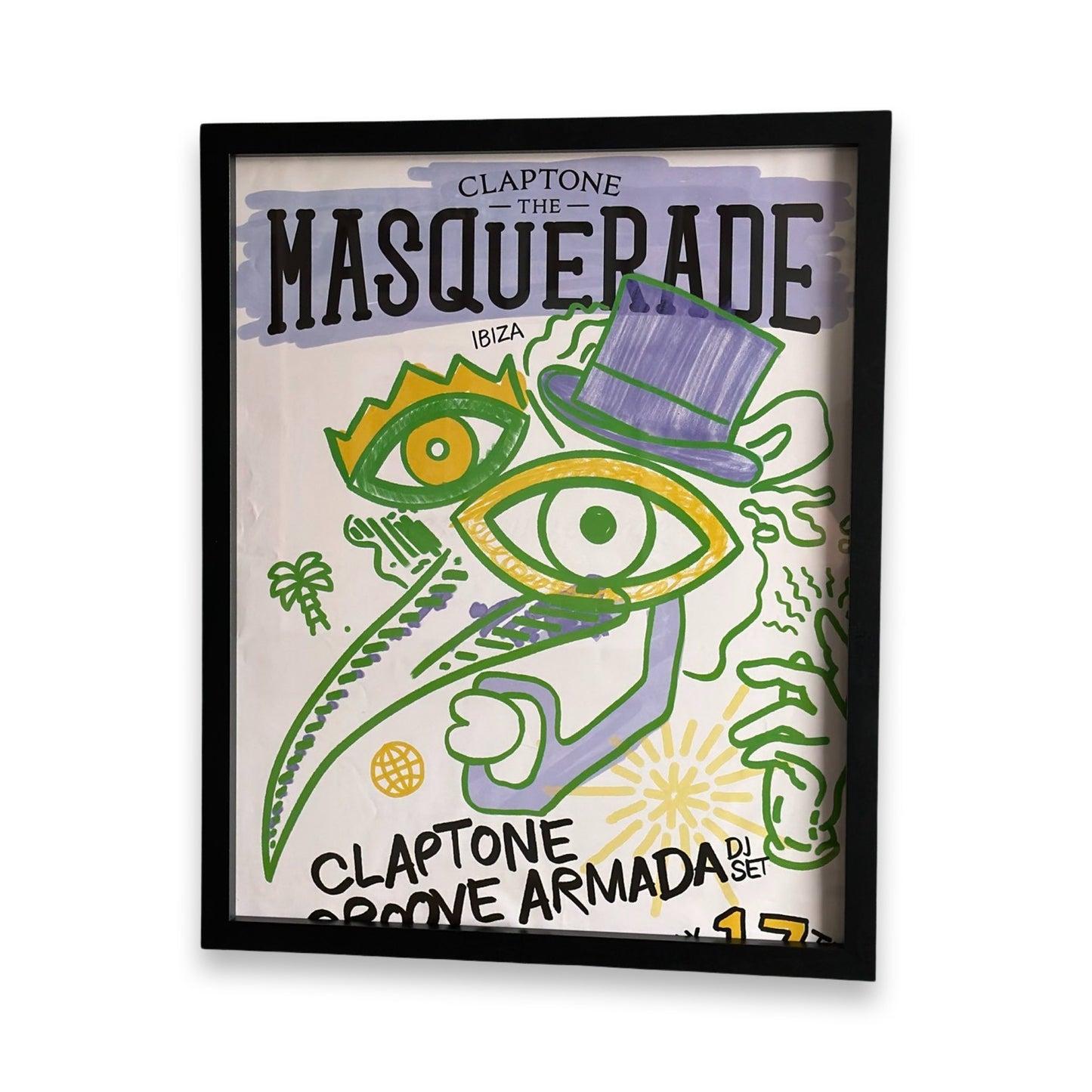 Masquerade ~ Genuine Pacha Ibiza Framed Dj Artwork | A3 Luxury Black Frame