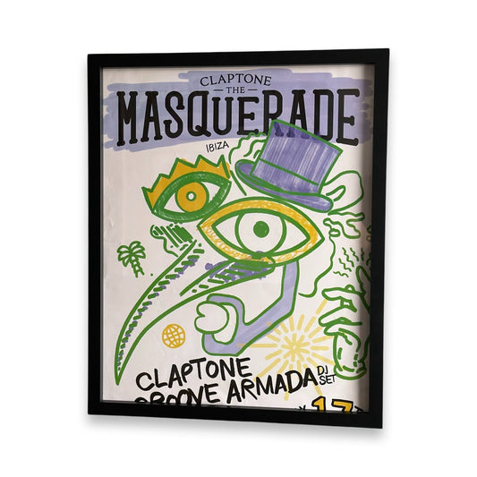 Masquerade ~ Genuine Pacha Ibiza Framed Dj Artwork | A3 Luxury Black Frame