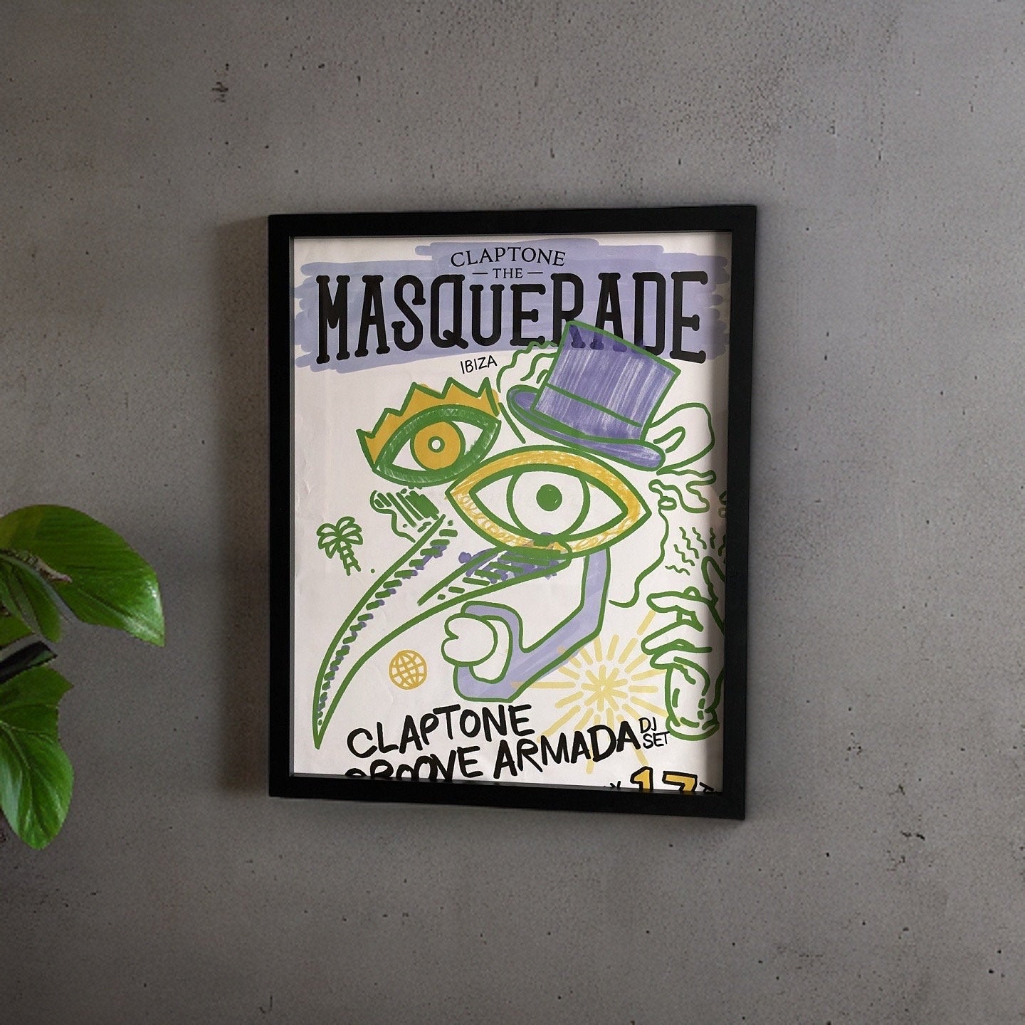 Masquerade ~ Genuine Pacha Ibiza Framed Dj Artwork | A3 Luxury Black Frame