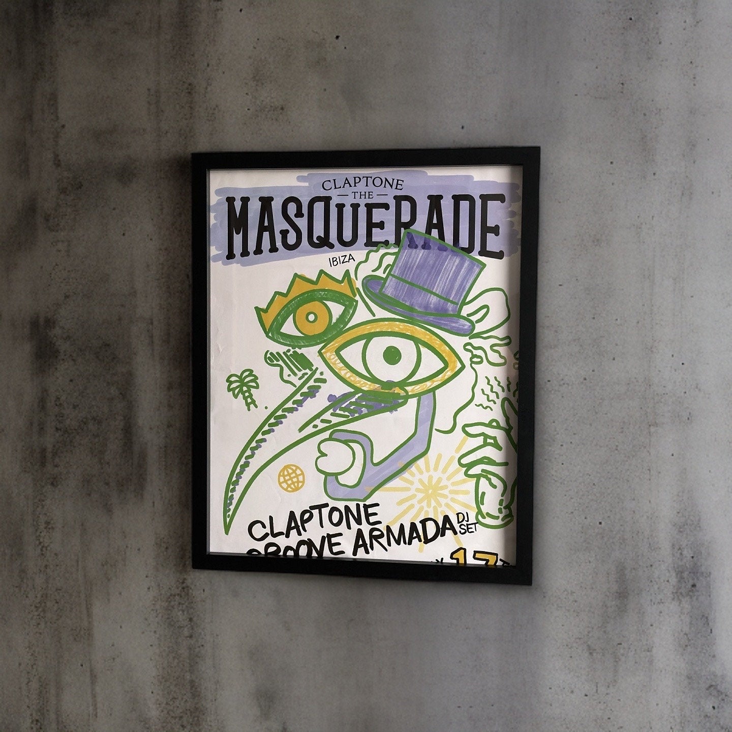 Masquerade ~ Genuine Pacha Ibiza Framed Dj Artwork | A3 Luxury Black Frame