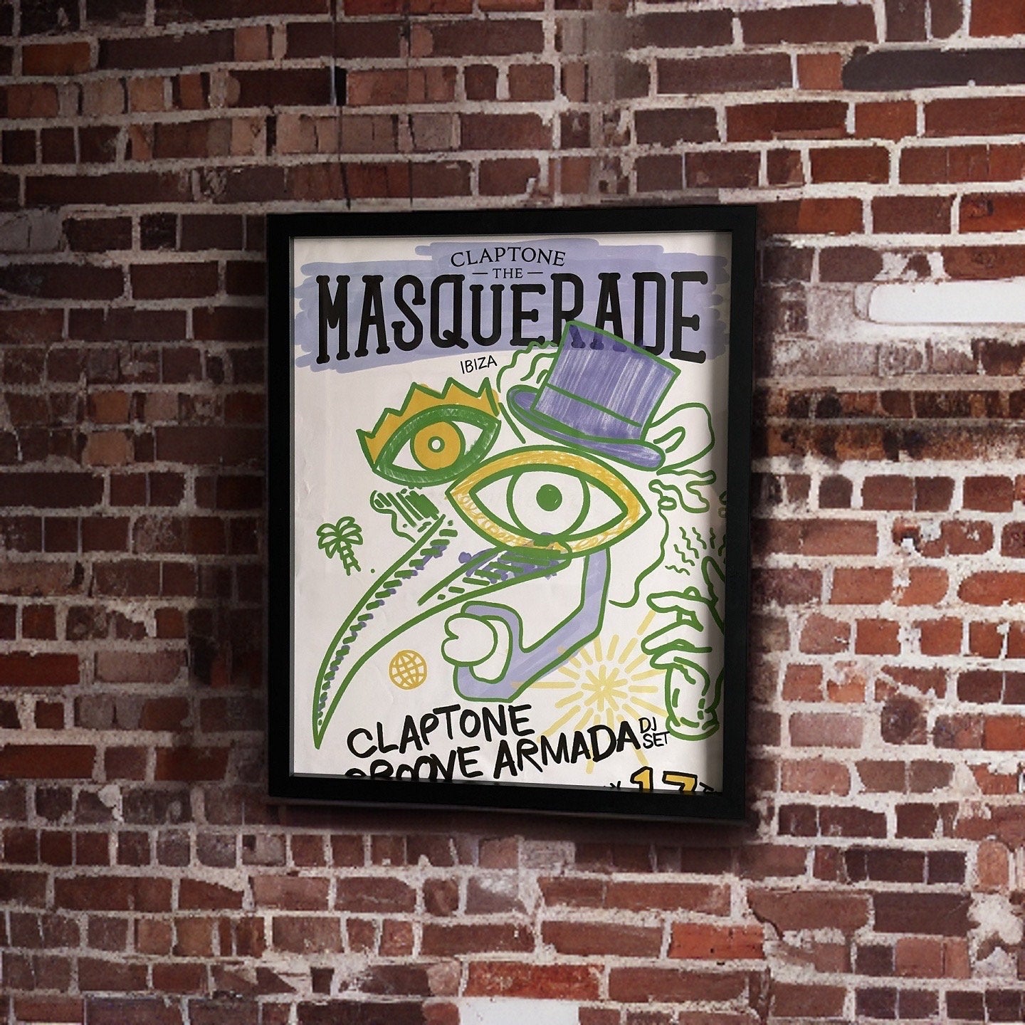 Masquerade ~ Genuine Pacha Ibiza Framed Dj Artwork | A3 Luxury Black Frame