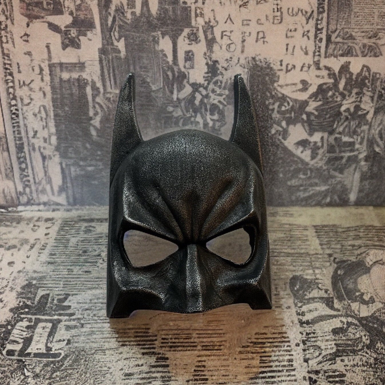 Wall Mount Solid Cast Iron Superhero Knight Mask Dark Black Pewter Finish