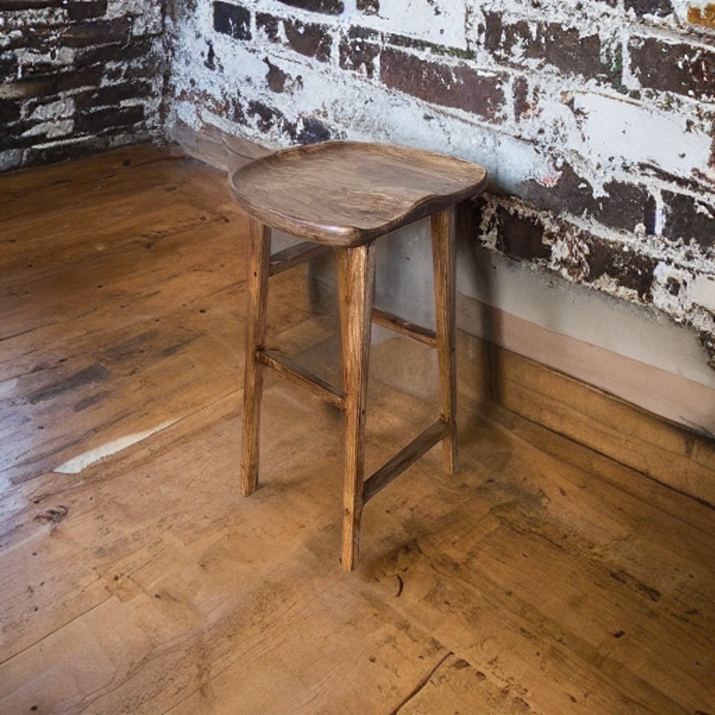 Solid Mango Wooden Top Bar Stool | Vintage Style | | Floor Standing | Kitchen | Industrial Tractor Seat