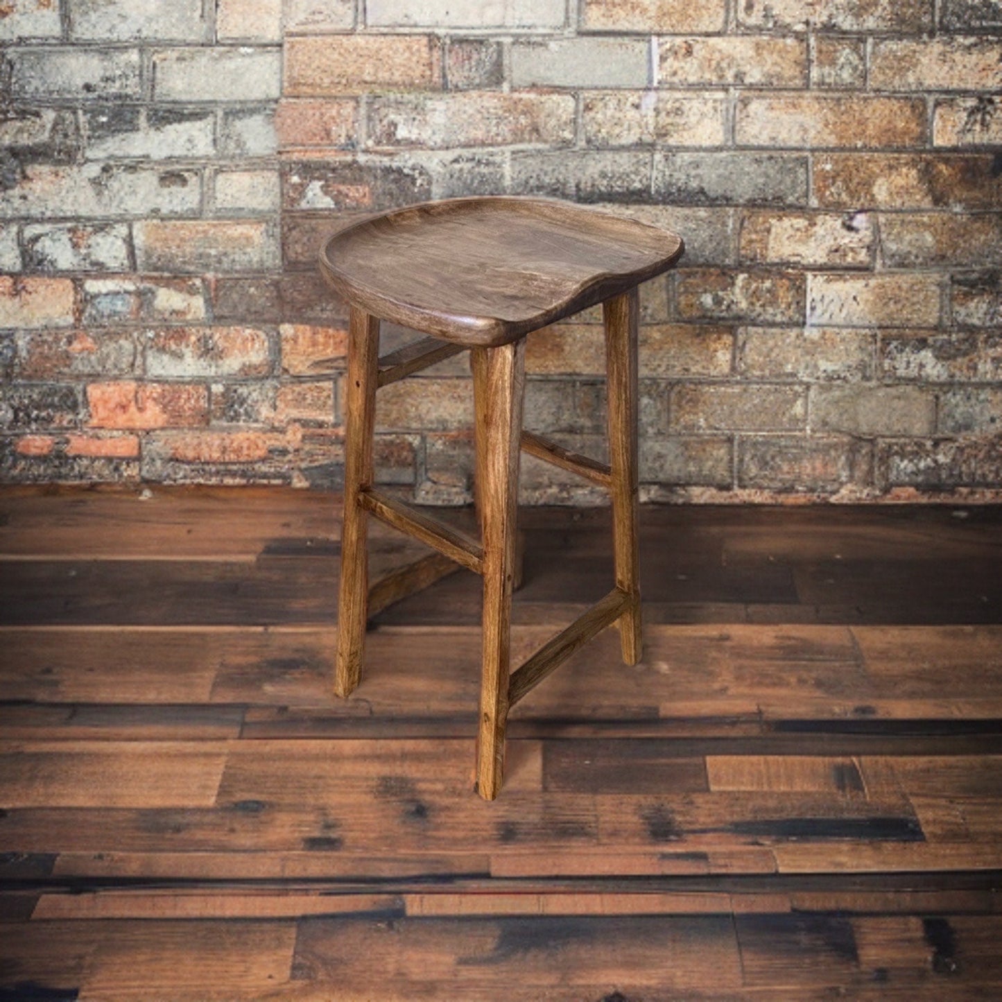 Solid Mango Wooden Top Bar Stool | Vintage Style | | Floor Standing | Kitchen | Industrial Tractor Seat