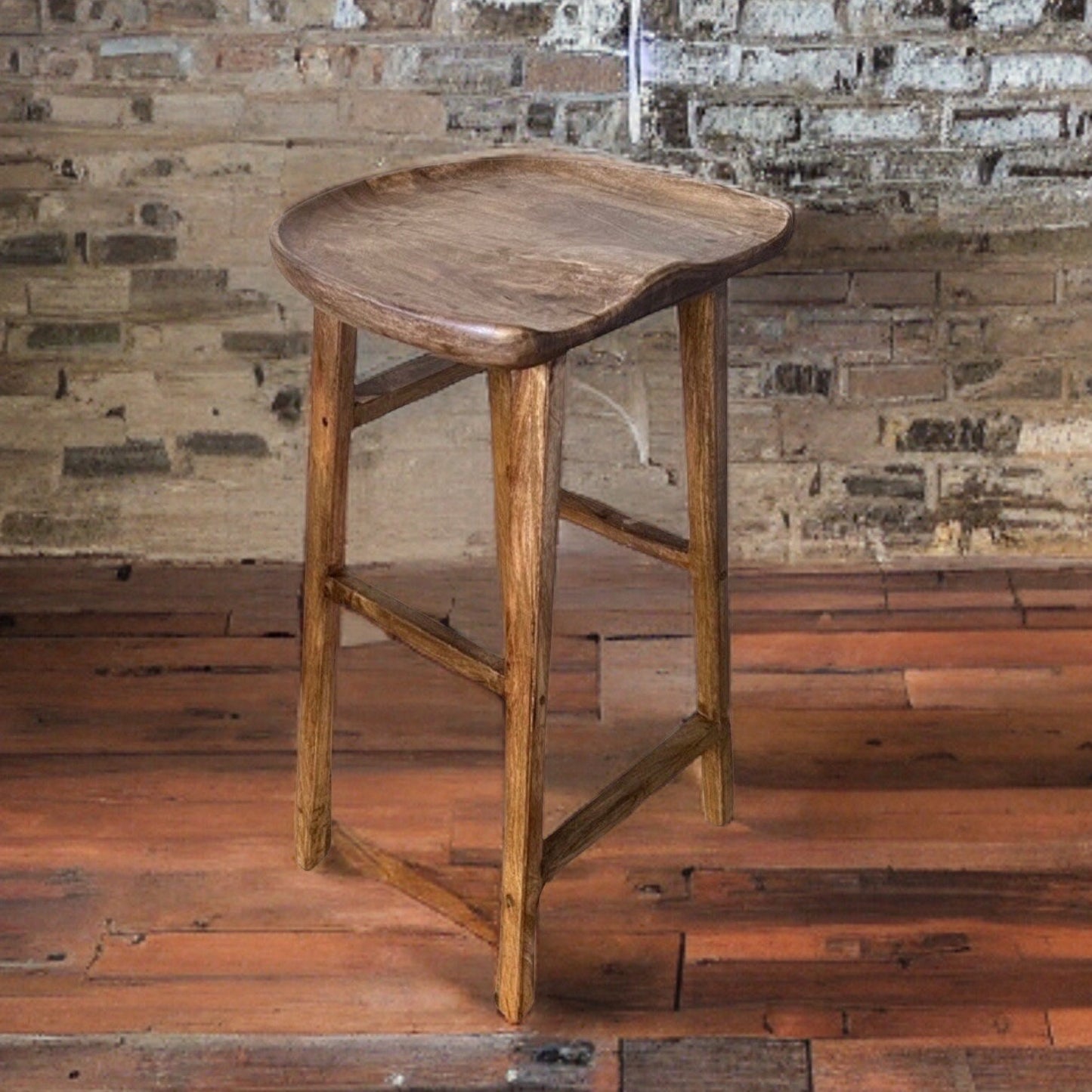 Solid Mango Wooden Top Bar Stool | Vintage Style | | Floor Standing | Kitchen | Industrial Tractor Seat