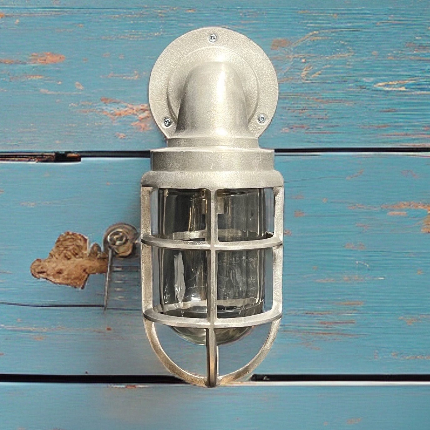 Beachamwell ~ Raw Solid Cast Industrial Caged Bulkhead Industrial Wall Light | Bathroom | Outdoor Garden | Vintage 1 x Edison Filament Bulb