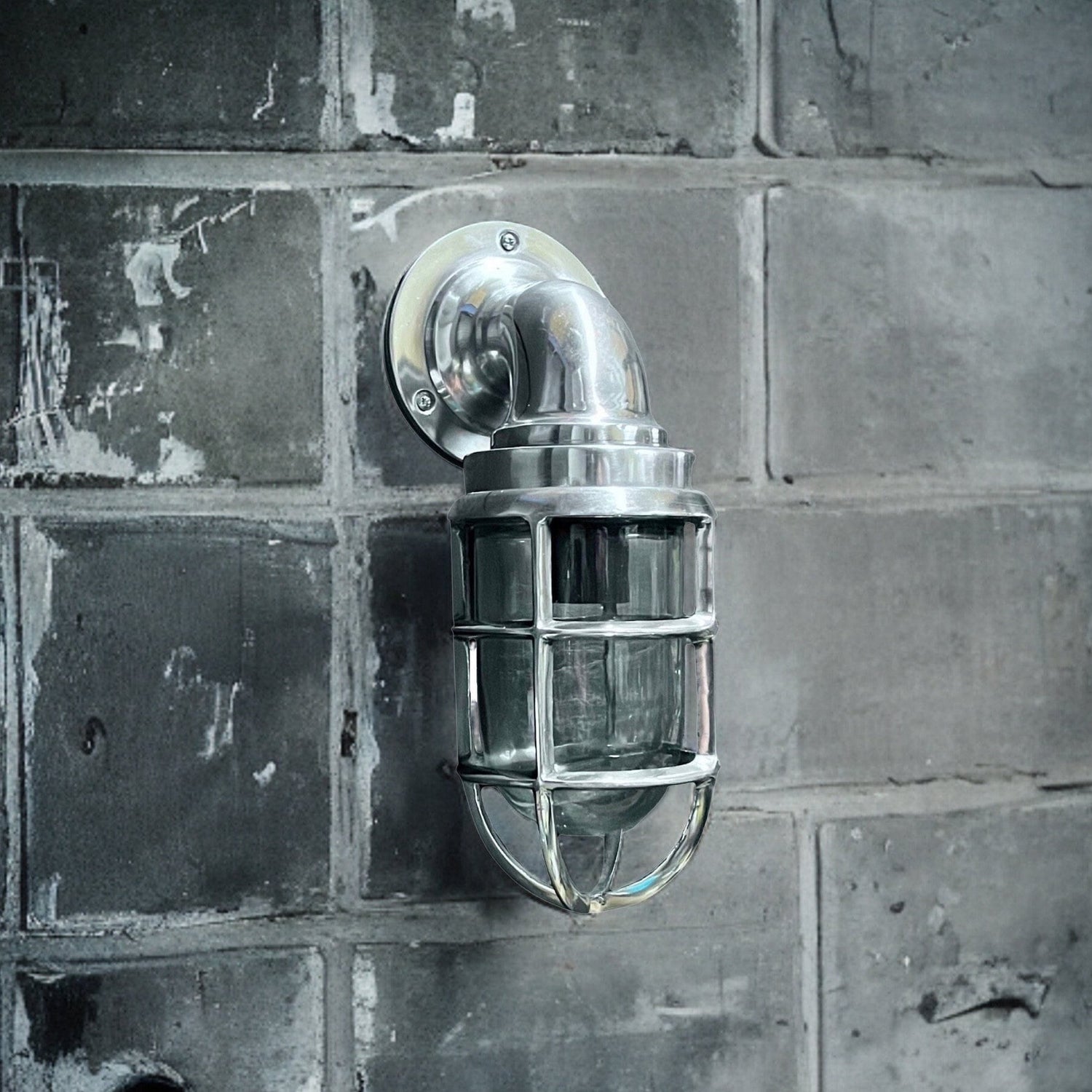 Beachamwell ~ Solid Aluminuim Caged Bulkhead Industrial Wall Light | Bathroom | Outdoor Garden | Vintage 1 x Edison Filament Bulb