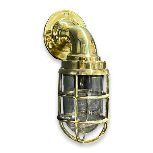 Beachamwell ~ Solid Brass Caged Swan Neck Bulkhead Industrial Wall Light | Bathroom | Outdoor Garden | Vintage