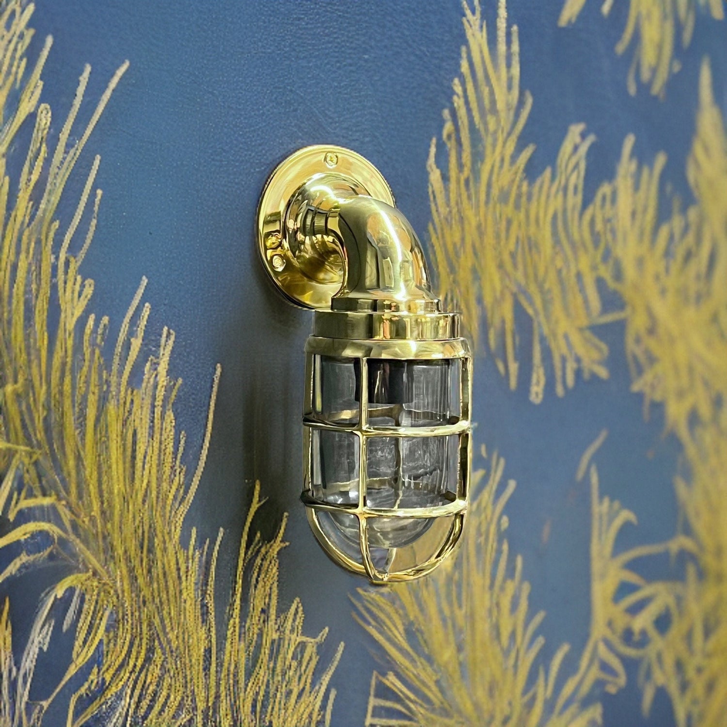 Beachamwell ~ Solid Brass Caged Swan Neck Bulkhead Industrial Wall Light | Bathroom | Outdoor Garden | Vintage