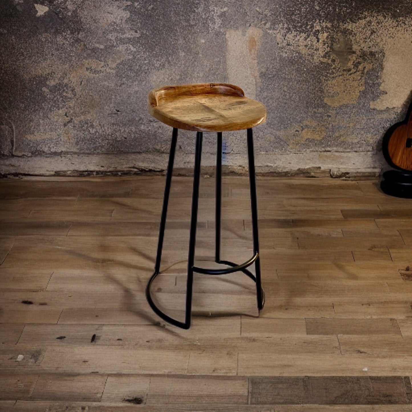 Maxlume ~ Industrial Solid Bar Stool Wood Top | Vintage Style | Solid Cast Metal | Floor Standing