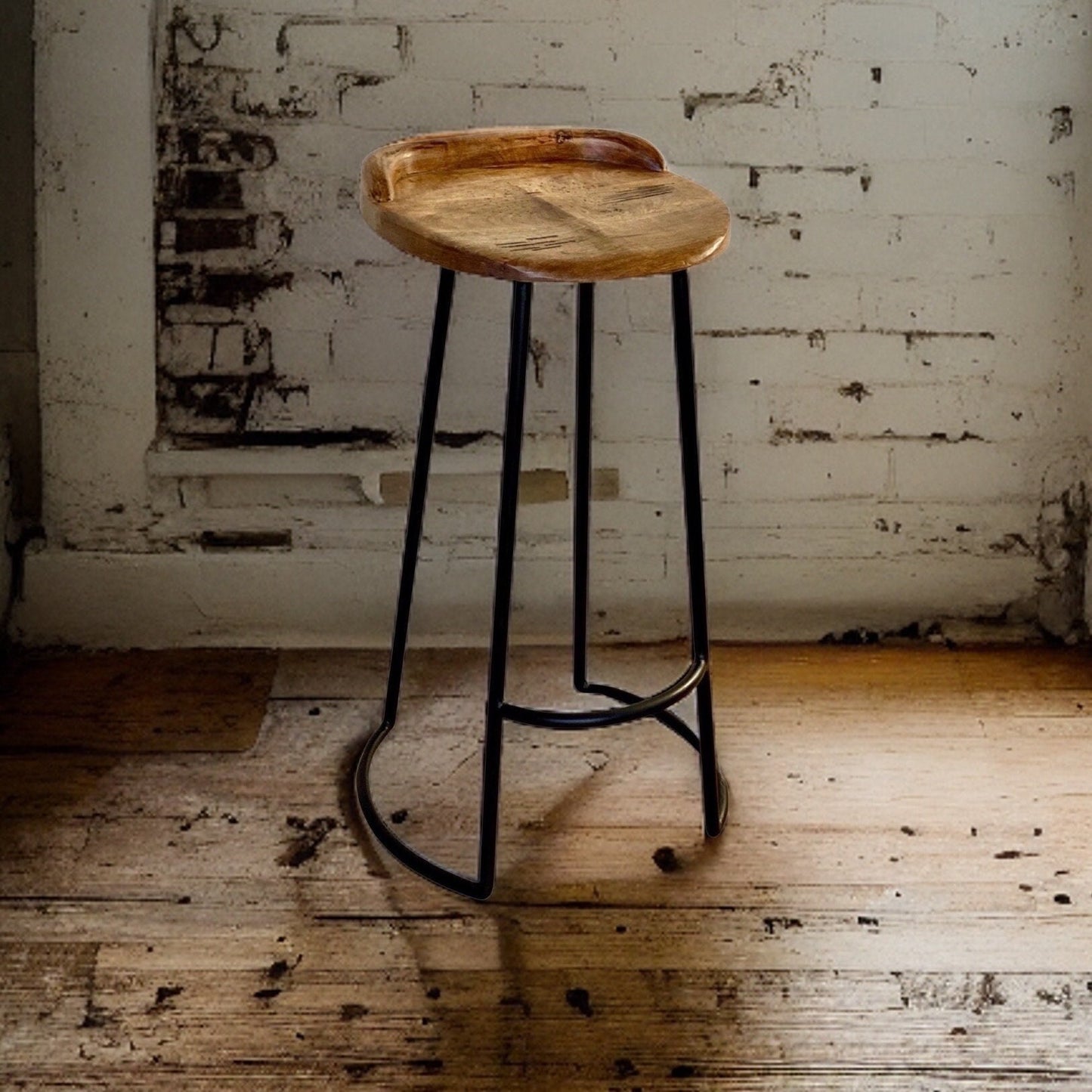 Maxlume ~ Industrial Solid Bar Stool Wood Top | Vintage Style | Solid Cast Metal | Floor Standing