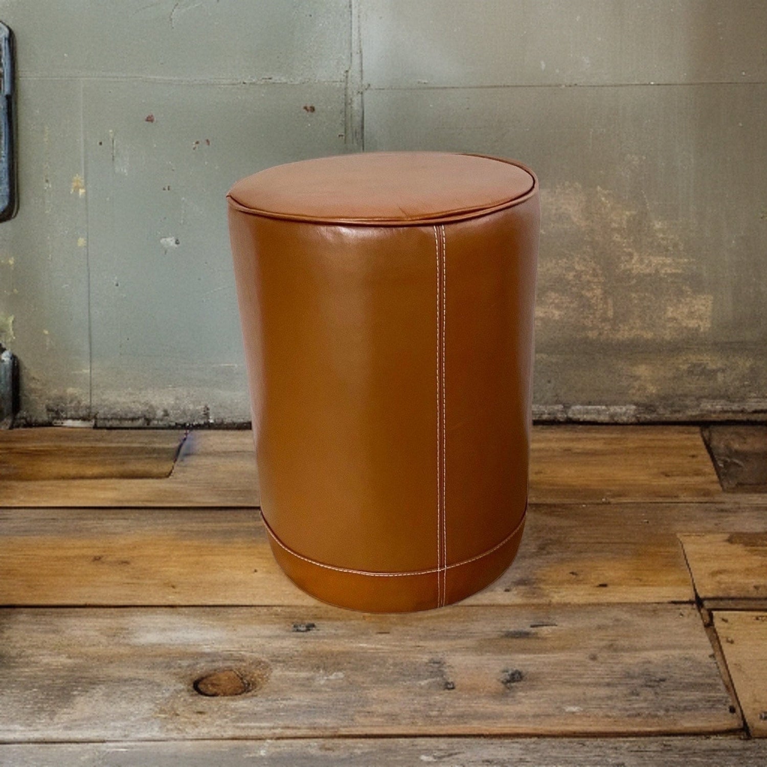 Maxlume ~ Leather Pouf | Solid Base Genuine Leather | Vintage Style | Floor Standing | Man Cave Stool