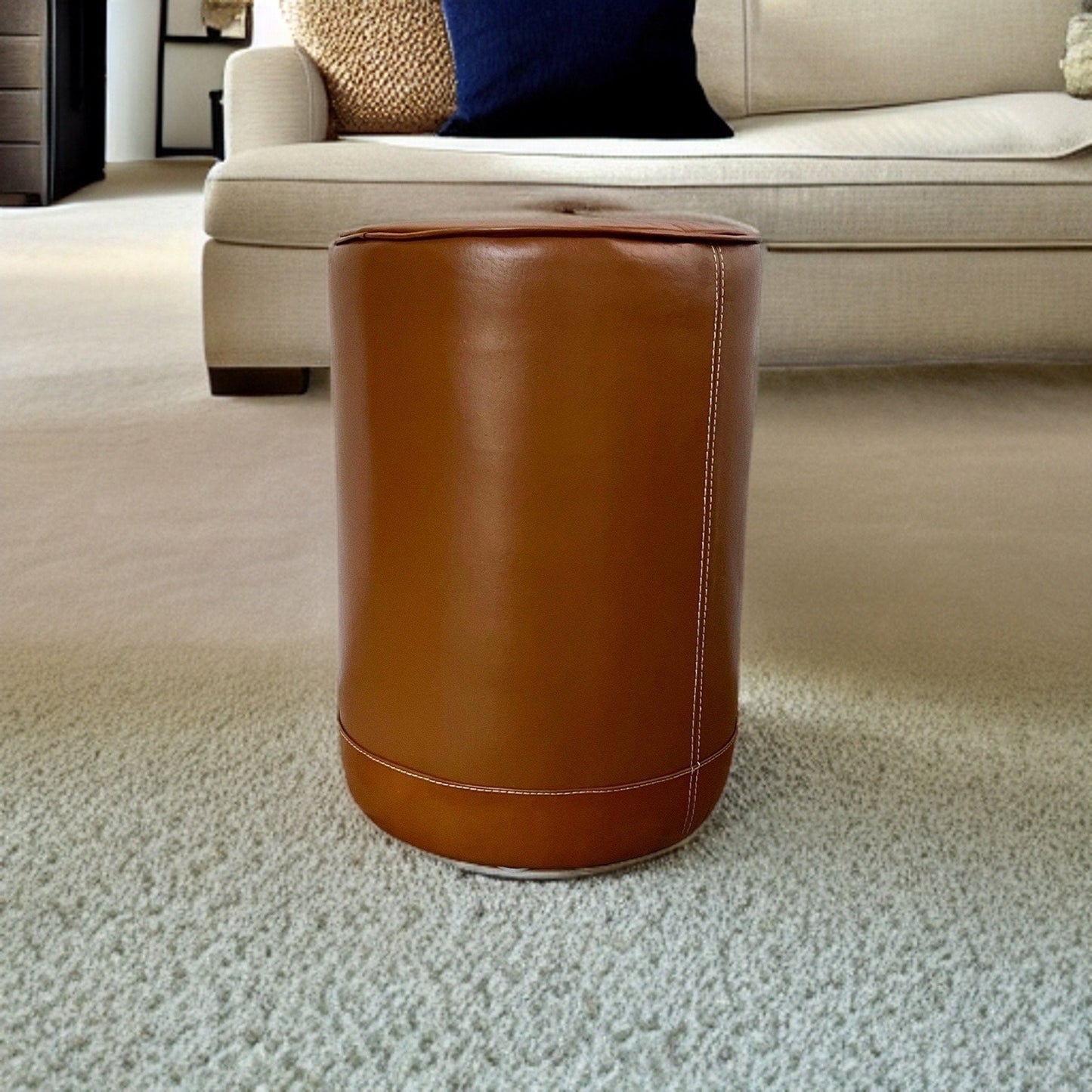 Maxlume ~ Leather Pouf | Solid Base Genuine Leather | Vintage Style | Floor Standing | Man Cave Stool