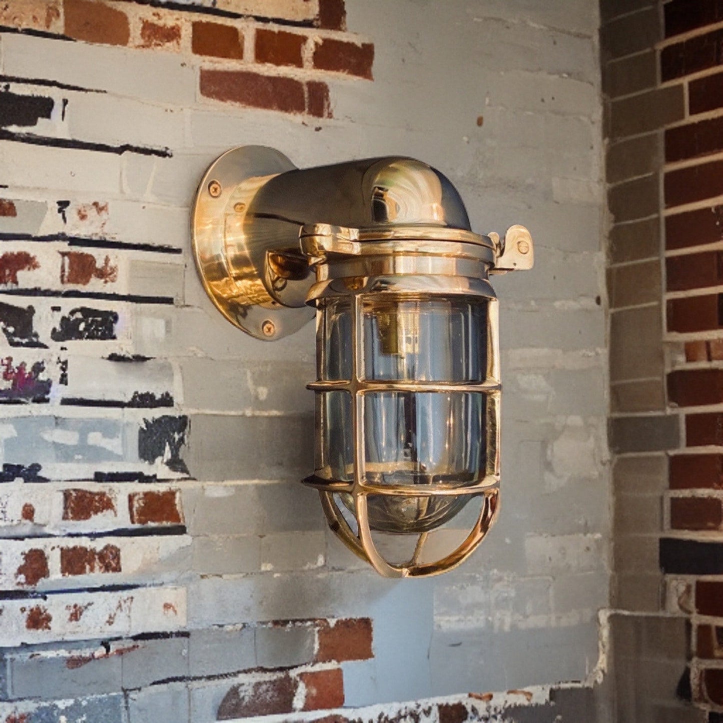 Happisburgh ~ Solid Brass Sconce Swan Neck Industrial Cargo Ship Marine Outdoor Light Bulkhead Hand Crafted Wall Light Nautical Passage Way