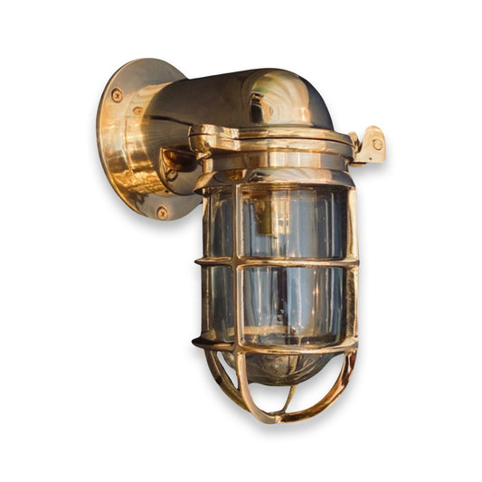 Happisburgh ~ Solid Brass Sconce Swan Neck Industrial Cargo Ship Marine Outdoor Light Bulkhead Hand Crafted Wall Light Nautical Passage Way